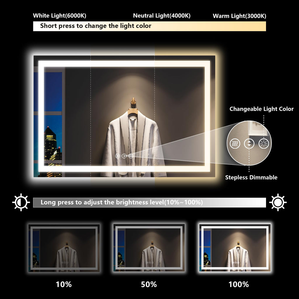 60x36 LED Bathroom Mirror with Lights, Lighted Vanity Mirror