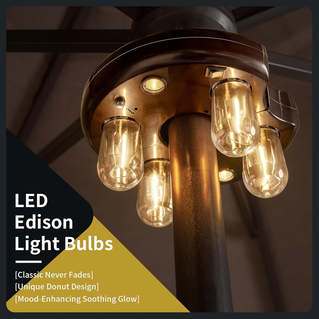 Patio Umbrella Light with Remote Control, Rechargeable Cordless LED Edison Bulbs Pole Light with 10 Brightness L - M6SJ