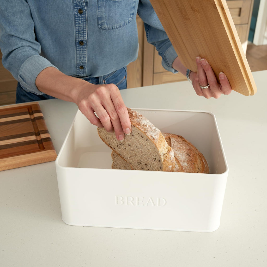 Bread Box - Beautiful With Wooden Lid For Your Kitchen Countertop