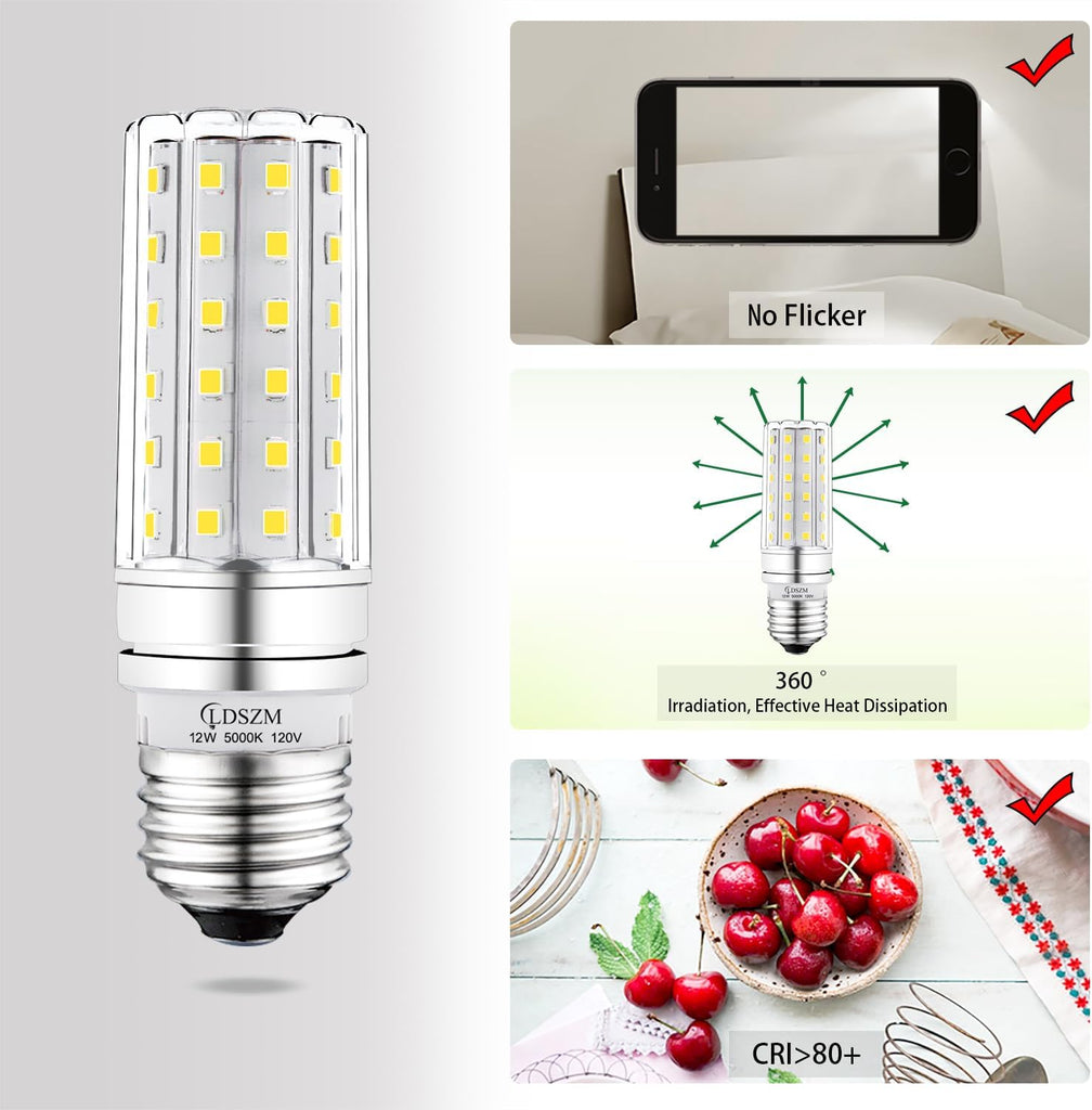 E26 LED Bulb 12W, 100W Equivalent, 1200 Lumen, 5000K Cool Daylight, Non-Dimmable Tubular Corn Light Bulb for Ceiling