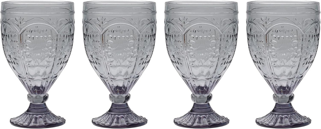 Fitz and Floyd Trestle Glassware Ornate Goblets, Set of 4, Smoke