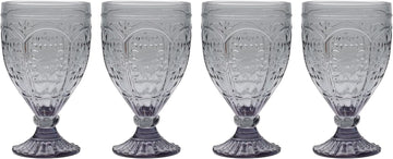 and Floyd Trestle Glassware Ornate Goblets, Set of 4, Smoke
