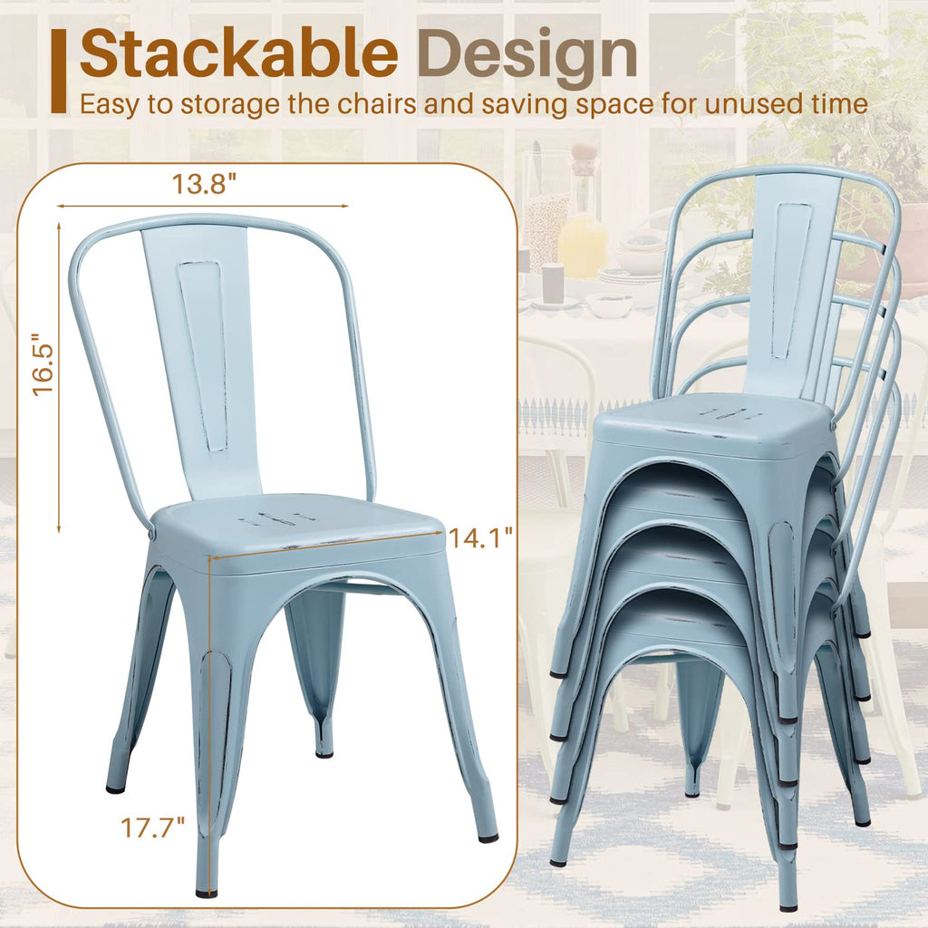 Metal Dining Chair Indoor Outdoor Use Stackable Chic Side Classic Trattoria Metal Chairs Set of 4, Bistro and Cafe