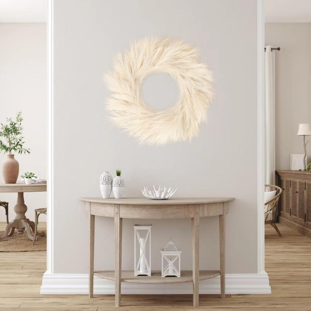 Pampas Grass Wreath 26'' Faux Pampas Wreath for All Seasons Artificial Pampas Wreath Christmas Decor Boho Wall Decor