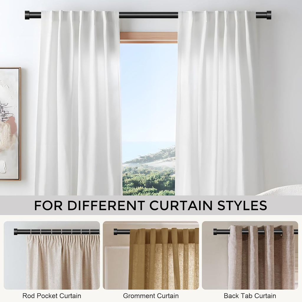 Curtain Rods for Windows 48 to 84 Inch(4-7 Feet),Black 1'' Diameter Drapery Rods with End Cap Style Design,Modern