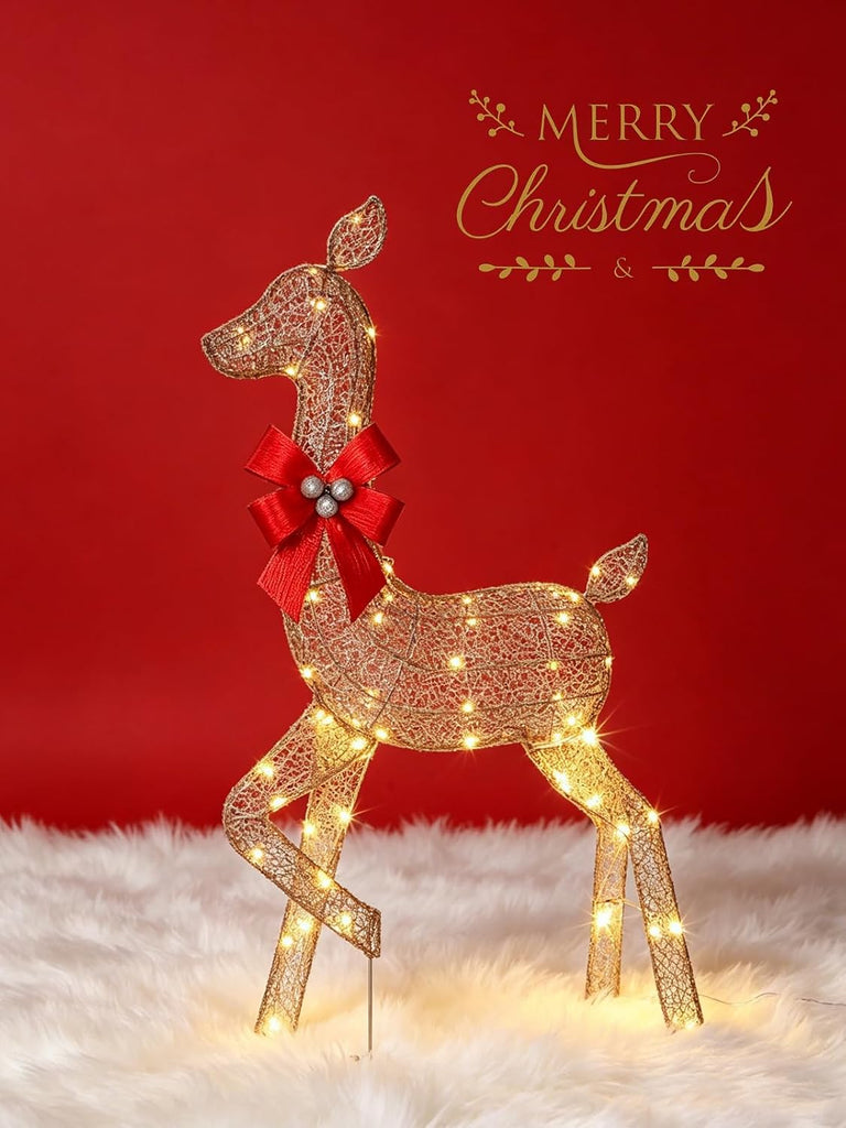 3 Piece 4FT 2D Lighted Christmas Deer with 175 LED Lights