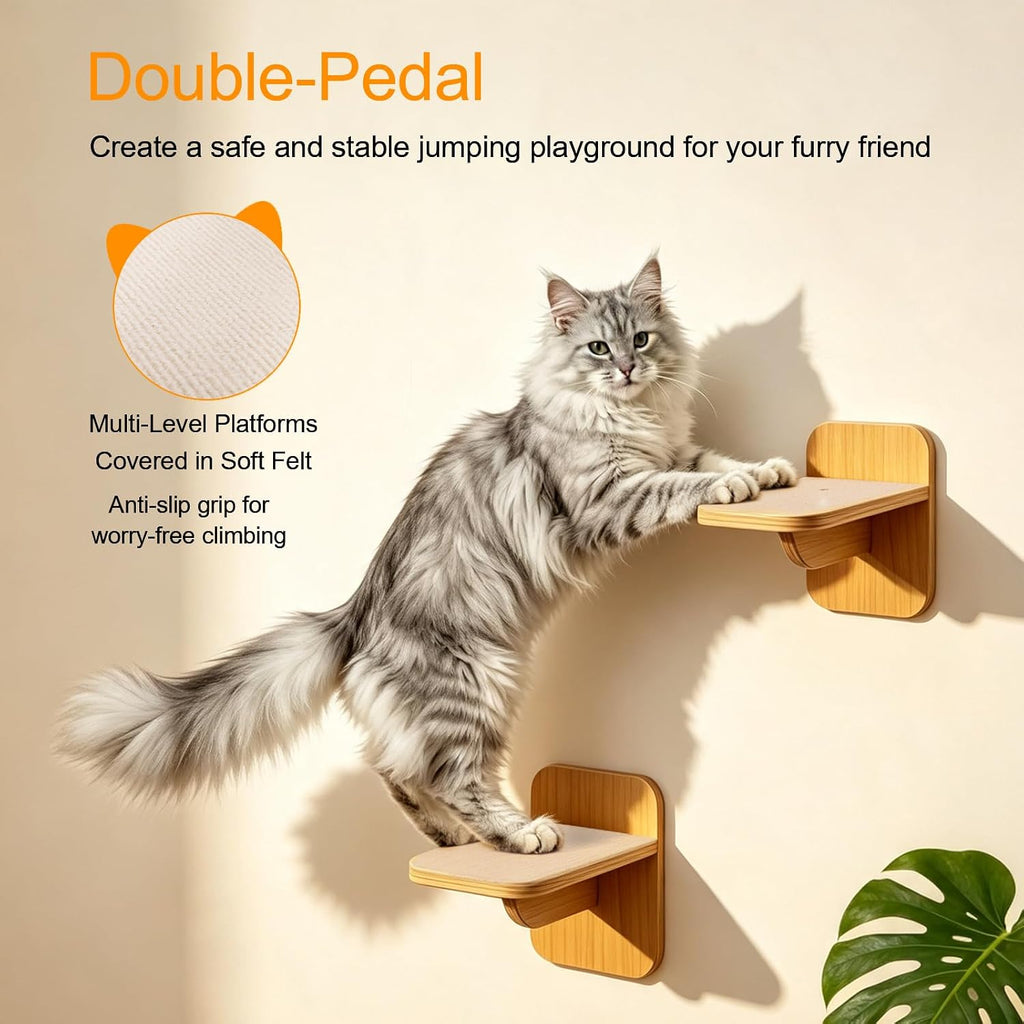 3-in-1 Wall-Mounted Cat Furniture, Solid Wood Cat Tree, Wall-Mounted Perch for Indoor Cats to Play, Rest, and Climb