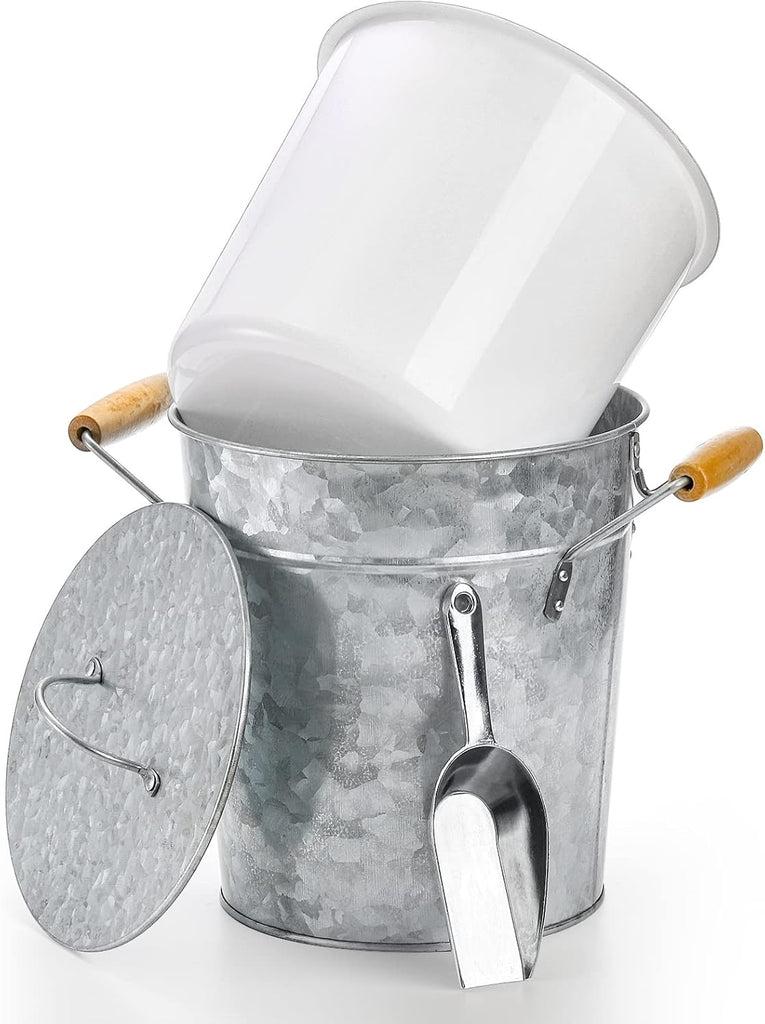 Farmhouse 4 Liter Ice Bucket with Lid, Galvanized Metal Beverage Tub with Scoop and Handles, Drink and Wine Chiller