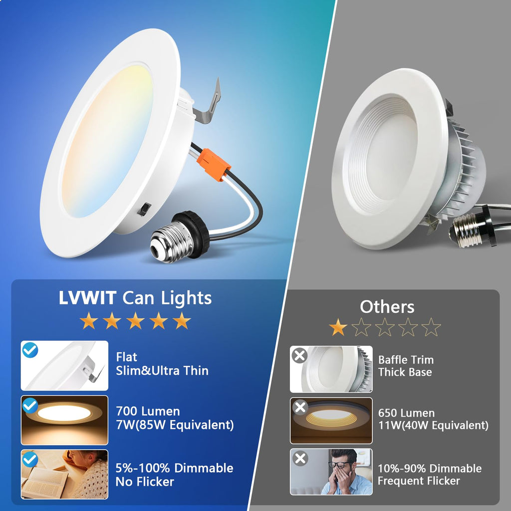 4 Inch Recessed Lights, 5CCT LED Can Lights, Dimmable, 24 Pack,White