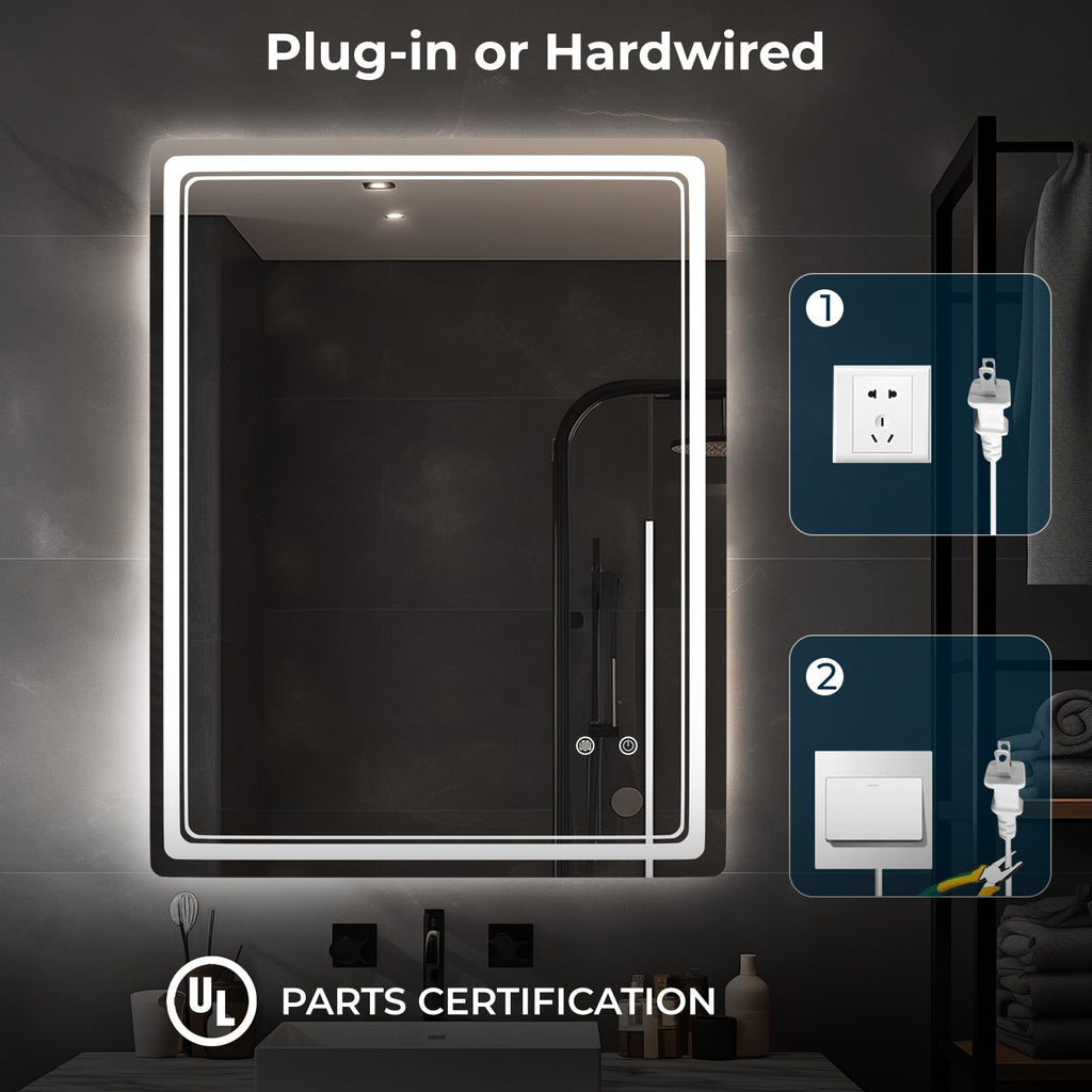 LED Bathroom Mirror with Lights, 28'' x 36'' Led Bathroom Vanity Mirror for Wall with Front and Backlit, Anti Fog