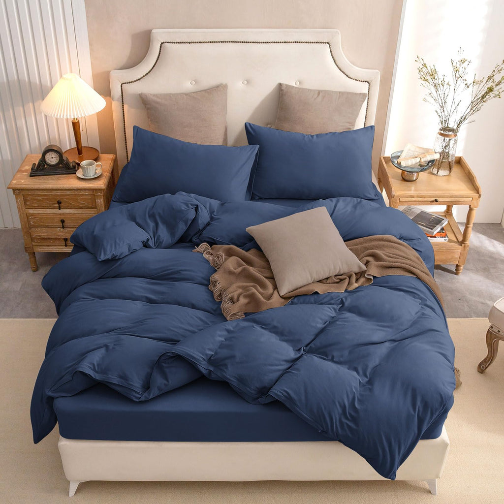 ERA Jersey Knit Duvet Cover Set Solid Navy Blue