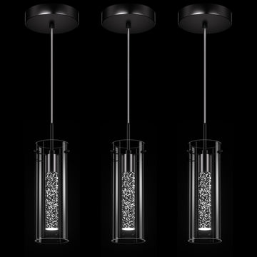 LED Crystal Pendant Lights Island, Matte Black, 3 Pack