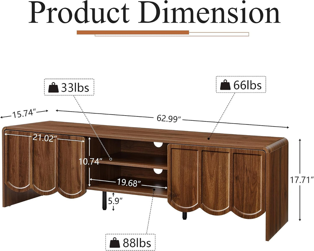 63'' TV Stand, Modern TV Console Table Wave Panel Television Stands Entertainment Media Center with Storage
