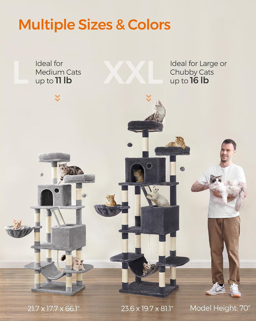 Cat Tree, 81.1-Inch Large Cat Tower, Multi-Level Condo, Smoky Gray