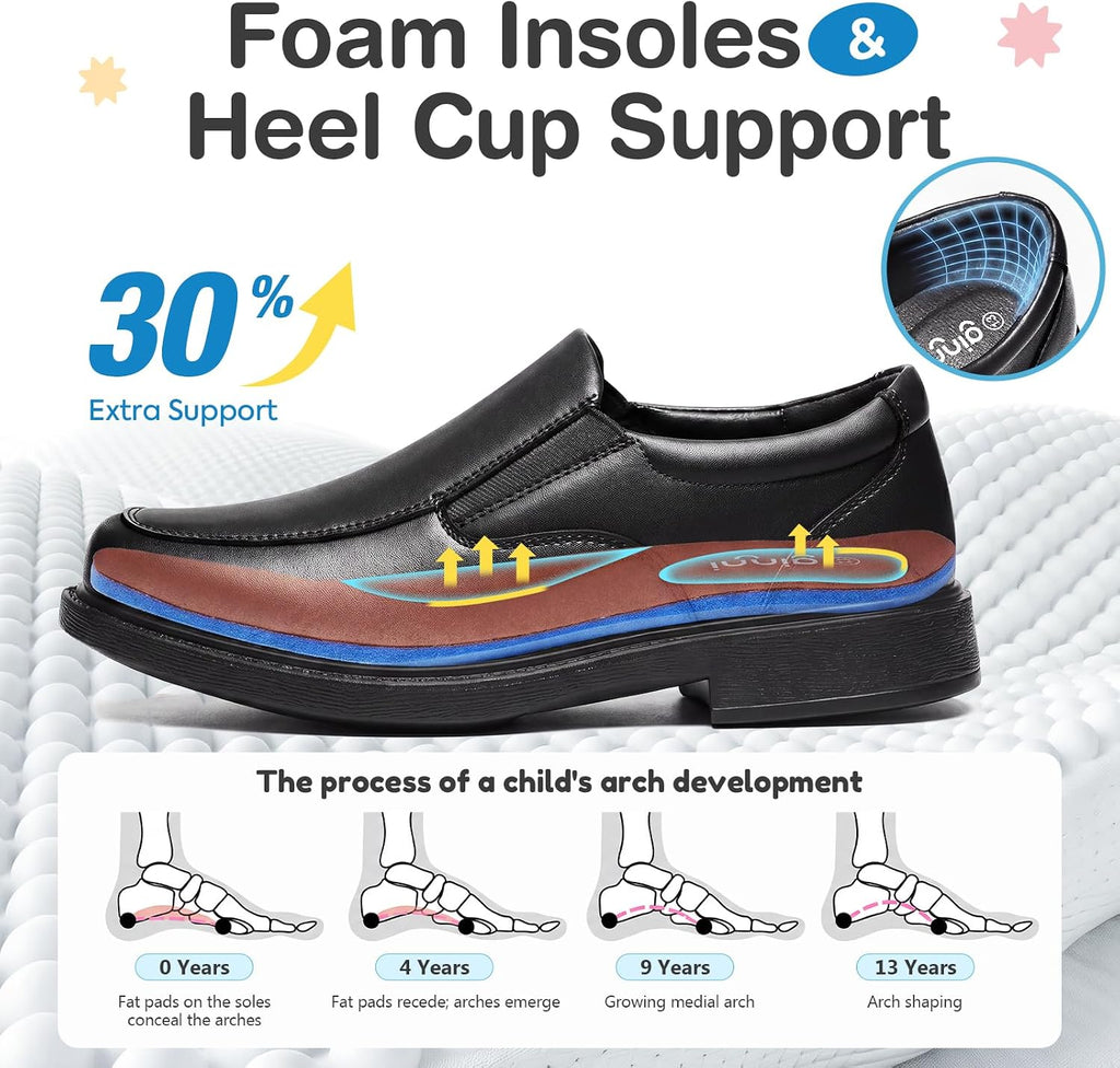 Boys Slip-On Dress Shoes Kids Comfortable Moccasin Square Toe Loafers