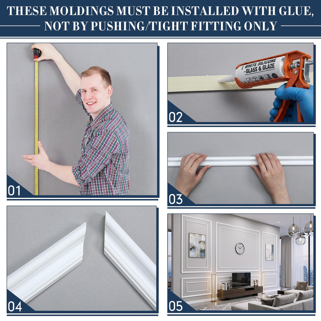 6 Pcs Pre Cut Wall Molding Set, Excludes Adhesives(Classic)