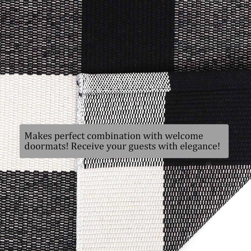 Buffalo Plaid Outdoor Rug, 27.5''x43'' Black White Check Indoor/Outdoor Area Rugs, Layering Rug for Hello/Welcome