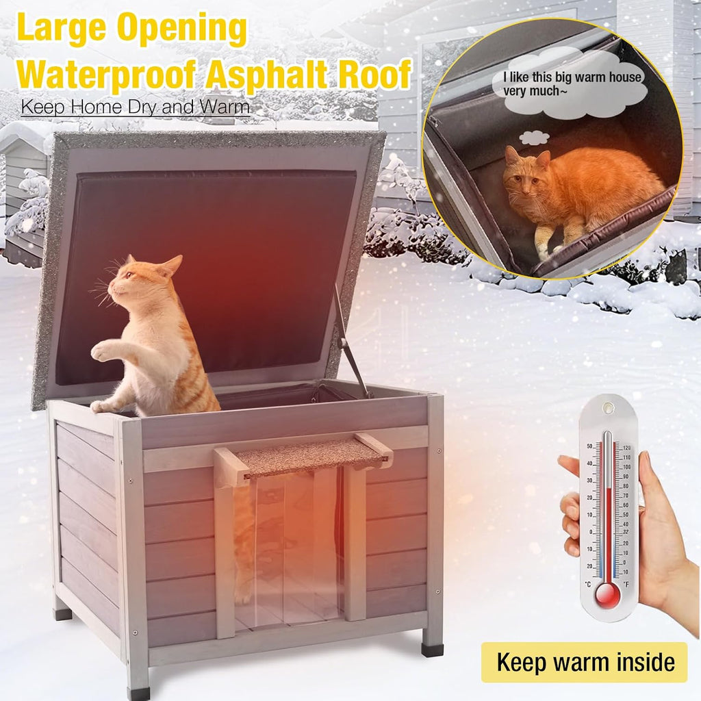 Cat House Outdoor Dog House with Insulation Liner Rabbit Hutch Feral Kitty Shelter for Outdoor Cats Cat Shelter