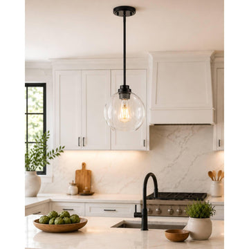Black Pendant Lights Kitchen Island, 8" Pendant Light Fixtures with Globe Clear Glass Shade, Modern Kitchen Island