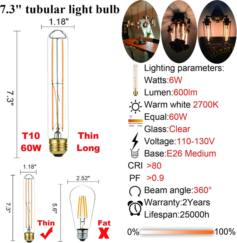 T10 E26 Led Bulb,Dimmable,Light Bulbs 60 watt Soft White,2700K