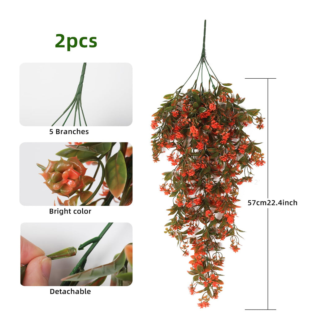 2Pcs Artificial Fake Fall Hanging Flowers Plants for Outdoors Decor