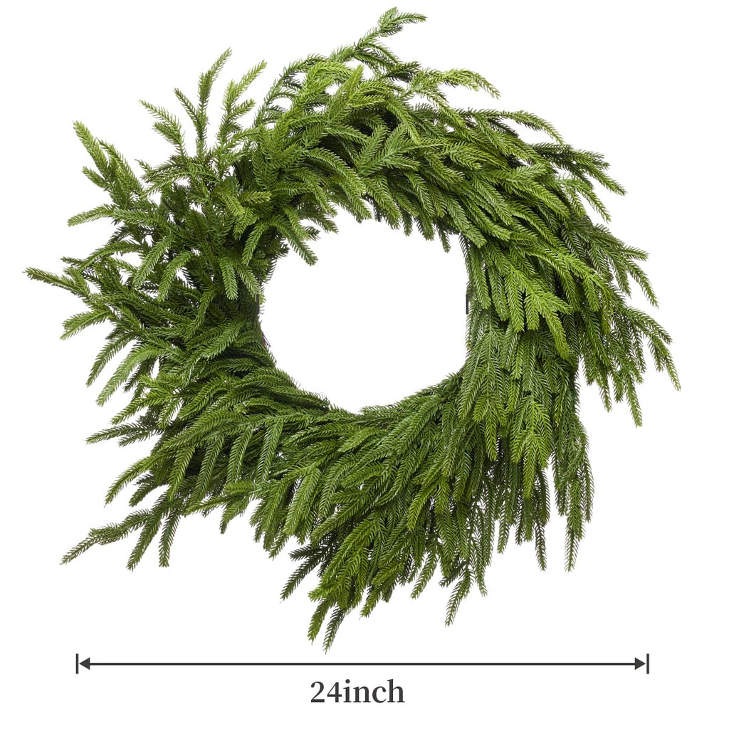 24 Inch Christmas Wreaths for Front Door Real Touch Norfolk Pine Wreath for Winter Indoor&Outdoor Porch Windows Wall