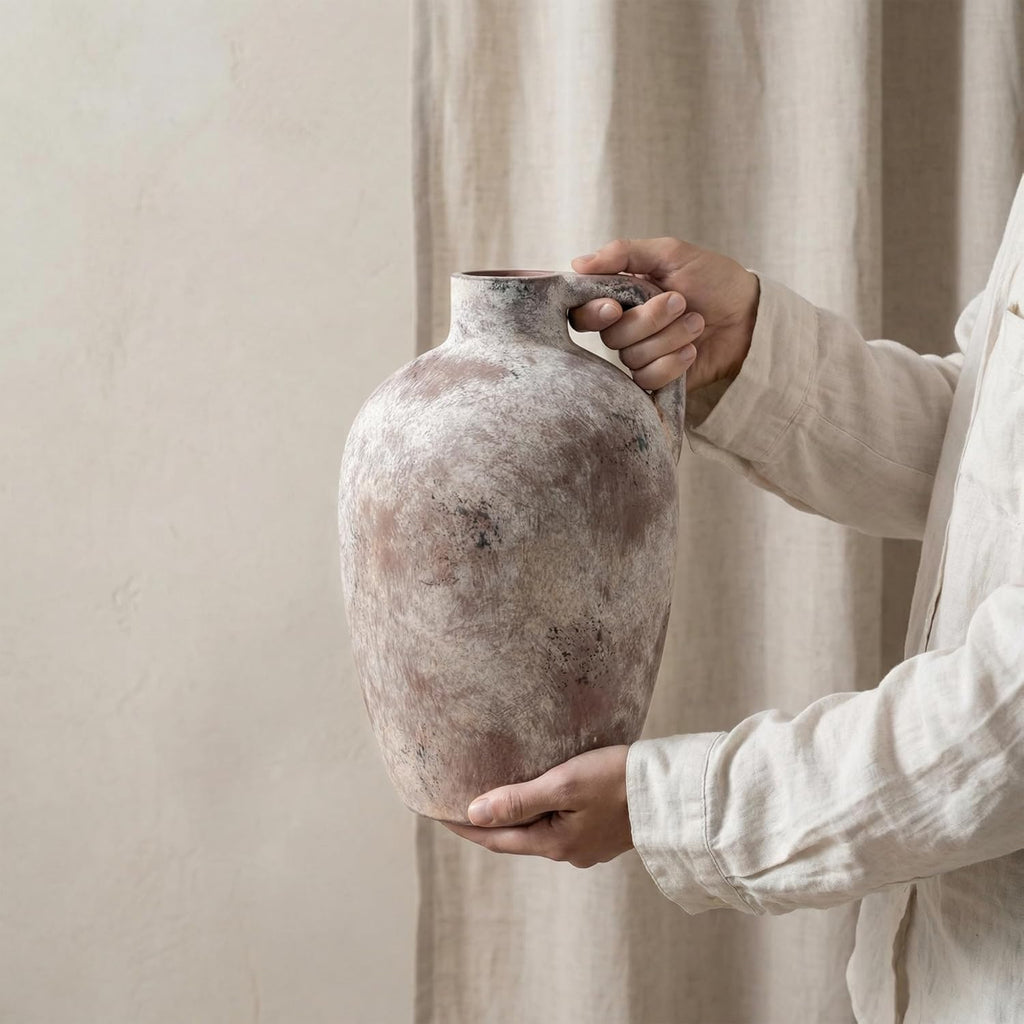 Ceramic Flower Vase with Handles,10" Neutral Tall Clay Terracotta Vases Farmhouse Table Vases with Handle Living Room