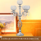 8 Pcs 5 Arm Crystal Candelabra Centerpieces for Table 27 Inch Retro Victorian Crystal Candle Holders Bowl Table