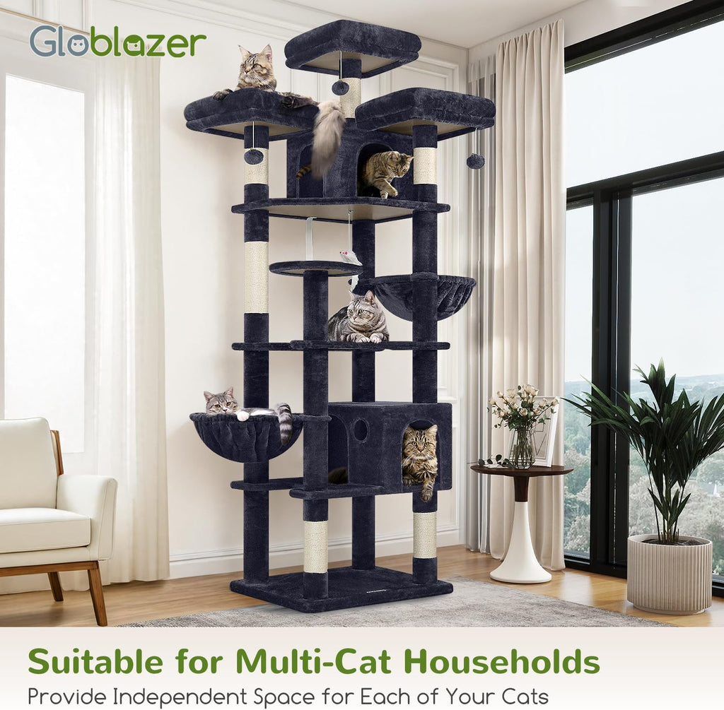 Cat Tree Tower for Multiple Adult Cats, 82in, Dark Grey