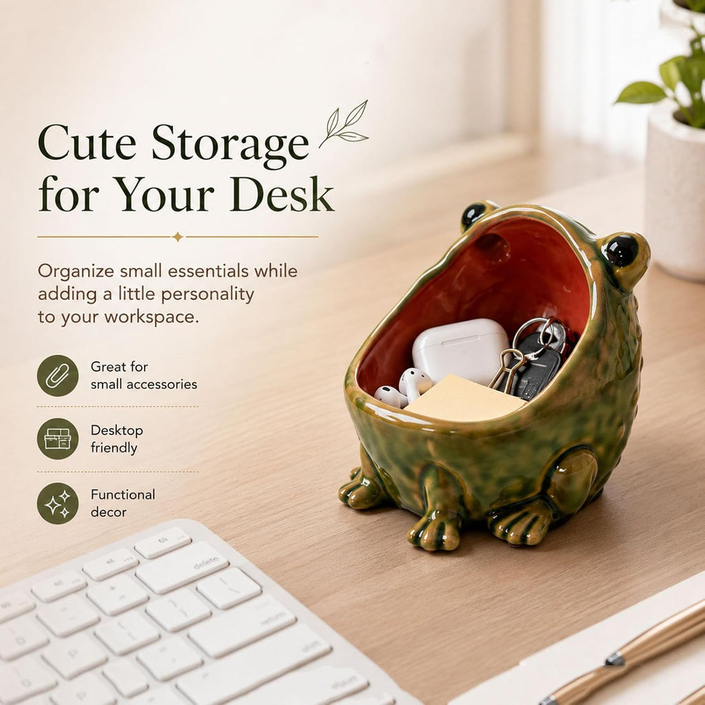 Frog Decorative Bowl, Ceramic Candy Dish Desk, Cute Key Bowl for Entryway Table, Jewelry Dish Ring Holder, Catch All