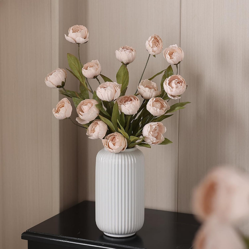 27" Faux Silk Peony Artificial Flowers Stems for Vase (Beige) - Set of 6