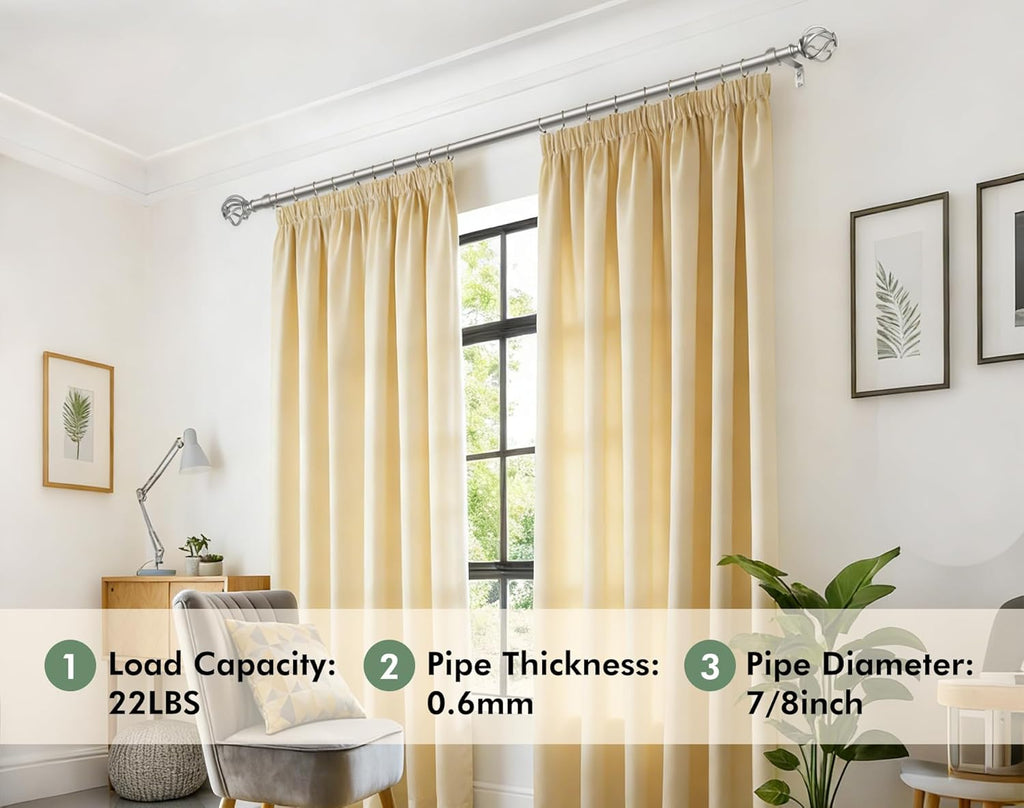 Antique Silver Curtain Rod 32 to 58 Inch (2.6-4.8 ft), 7/8 Curtain Rods for Windows 20 to 54 Inch, Telescoping