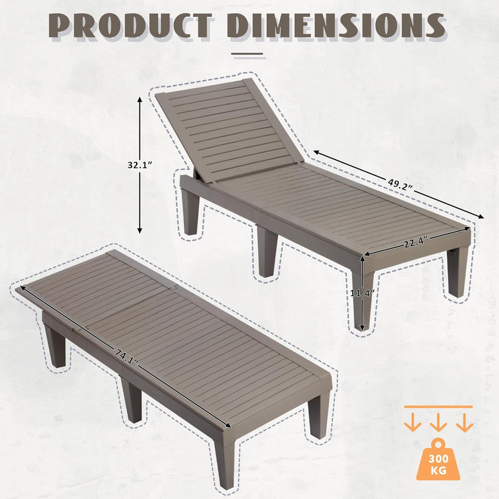 Outdoor Chaise Lounge Chairs Set (Grey, 2pcs)