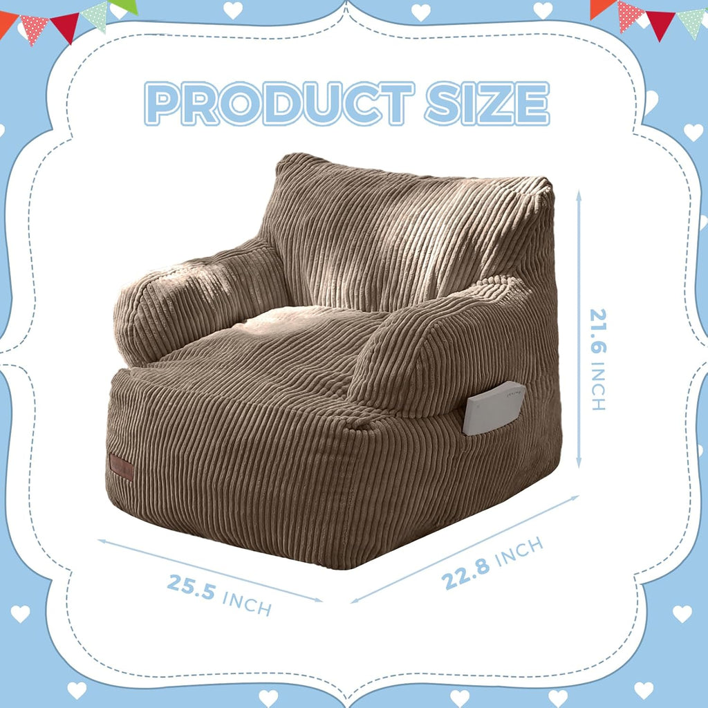 Kids Bean Bag Chair, Stuffed Bean Bag Sofa, Brown, Standard