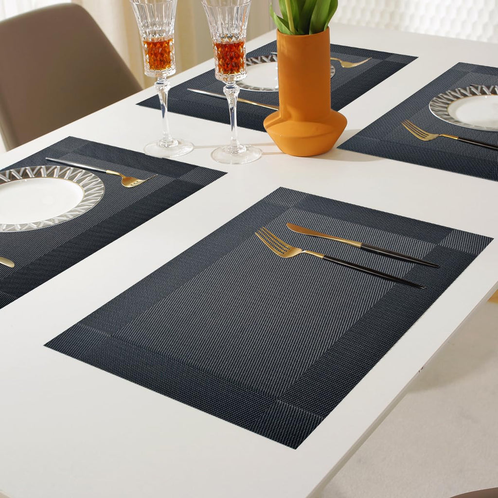 Vinyl Placemats Heat-Resistant Table Mats Washable Easy Clean Plastic Placemat Dining Table Set of 8 Indoor Outdoor