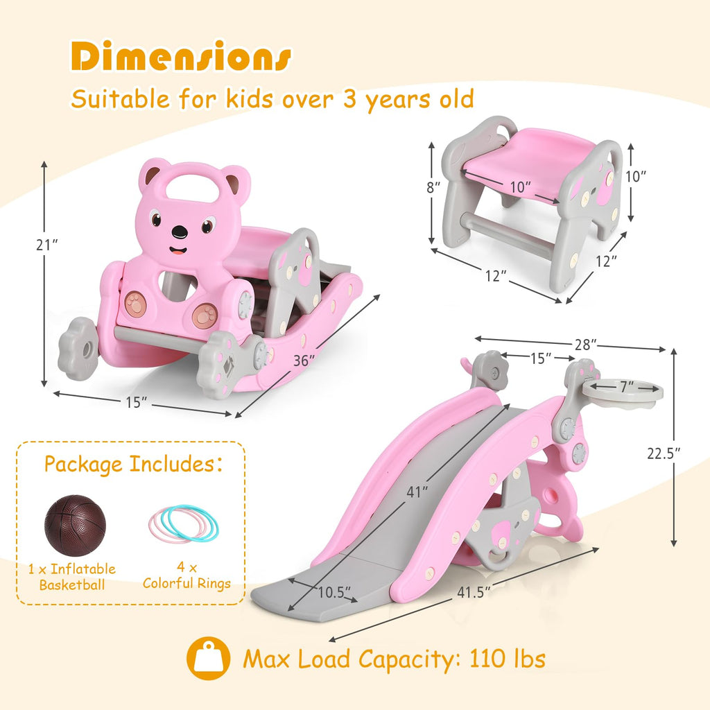 6 in 1 Toddler Slide Rocking Toy, Rocking Horse Playset with Stool
