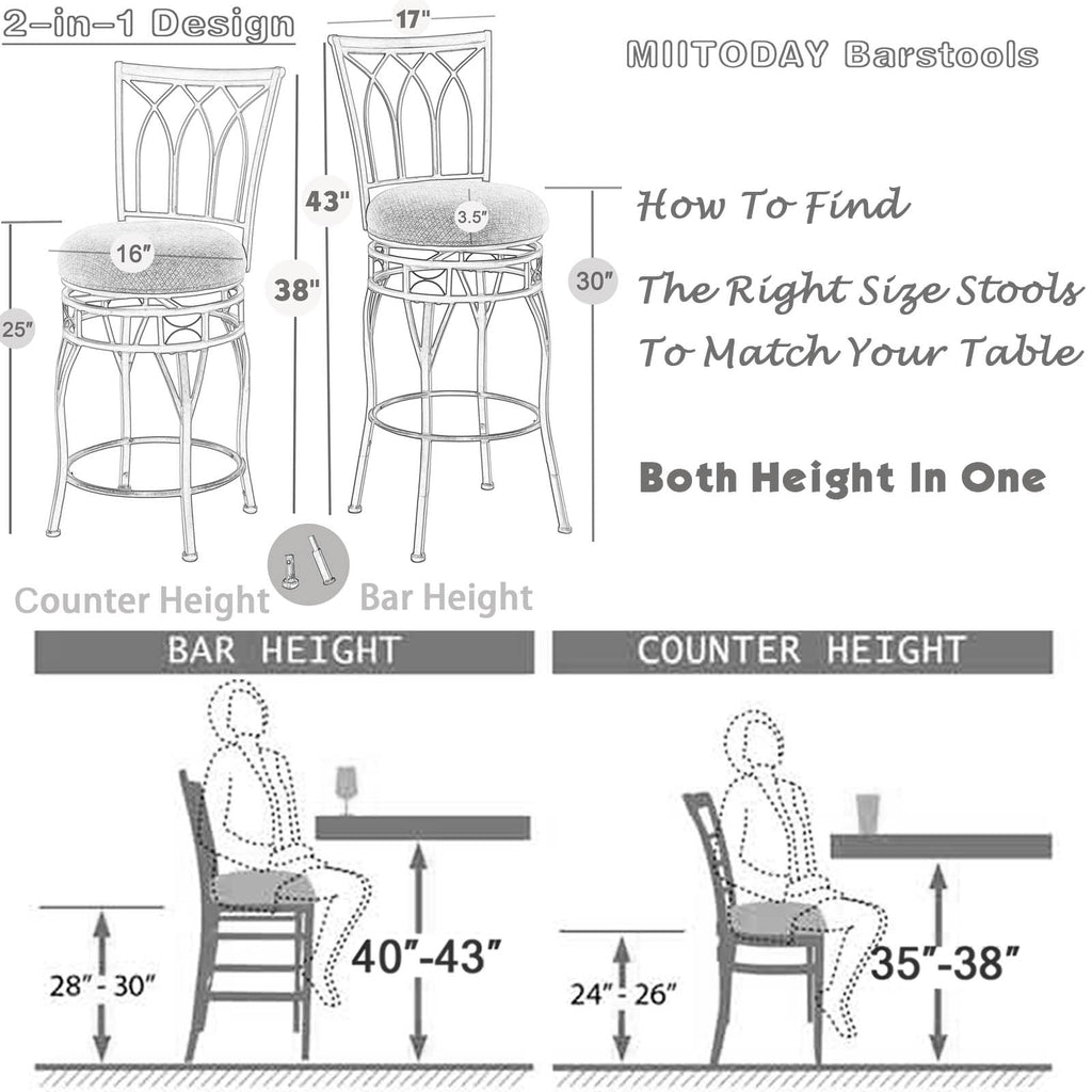 Farmhouse Swivel Bar Stools with Backs Set of 4, Adjustable 25"/30" Industrial Counter & Bar Chairs with Brown PU