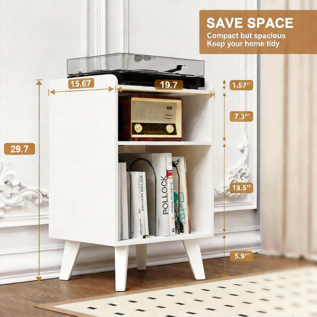 Record Player Stand, Turntable Stand with Record Storage and Charging Station & USB Ports, Record Player Table with