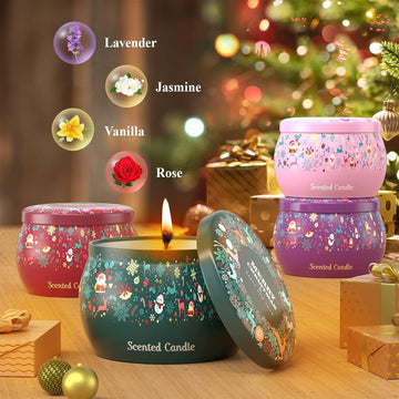 Scented Candles Gift Set: 4 Pack 4.4 oz Aromatherapy Christmas Candles Scented - 120H Burning Stress Relief Gifts - Set of 4