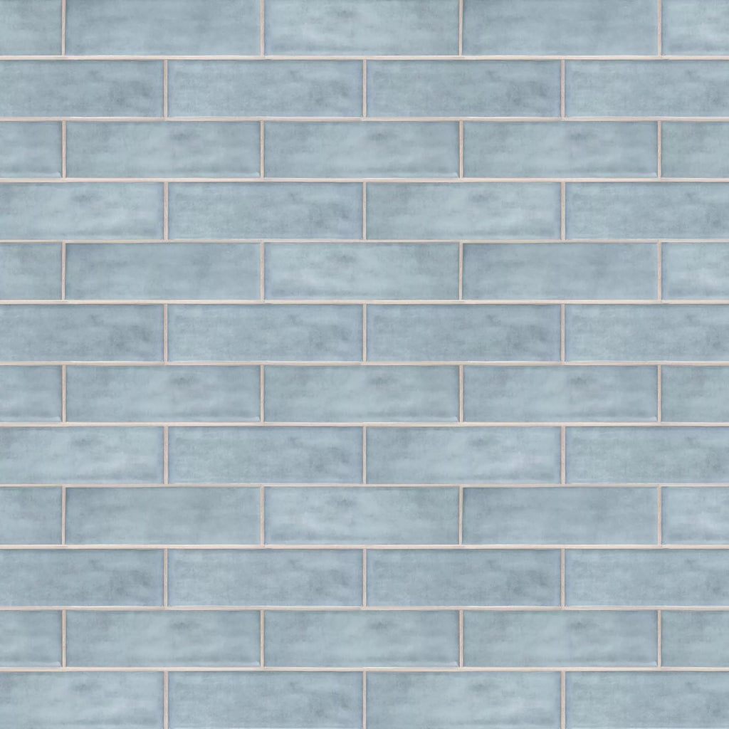 Handmade Zellige Look 2.5" x 8" Blue Porcelain Tile - High Gloss Pressed Edge Subway Tile for Wall & Floor, Bathroom