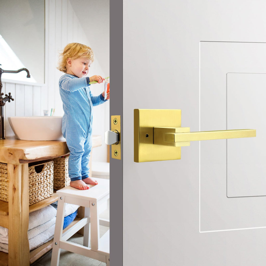 10 Pack Gold Privacy Door Handles Square Keyless Door Lever, Interior Door Handle , Modern Door Handle Sets Stainless
