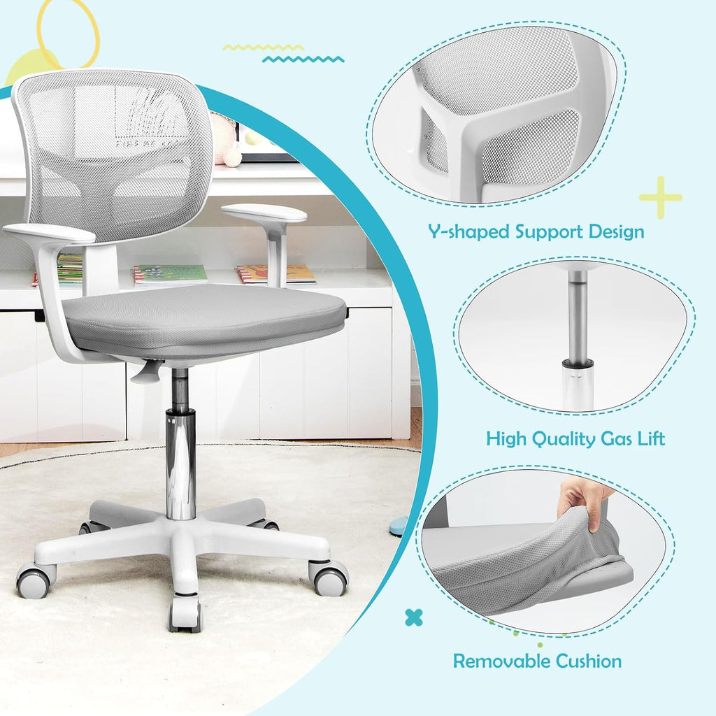 Kids Desk Chair, Height Adjustable Children Study Chair, Swivel Mesh Task Student Chair, Universal Casters, Child