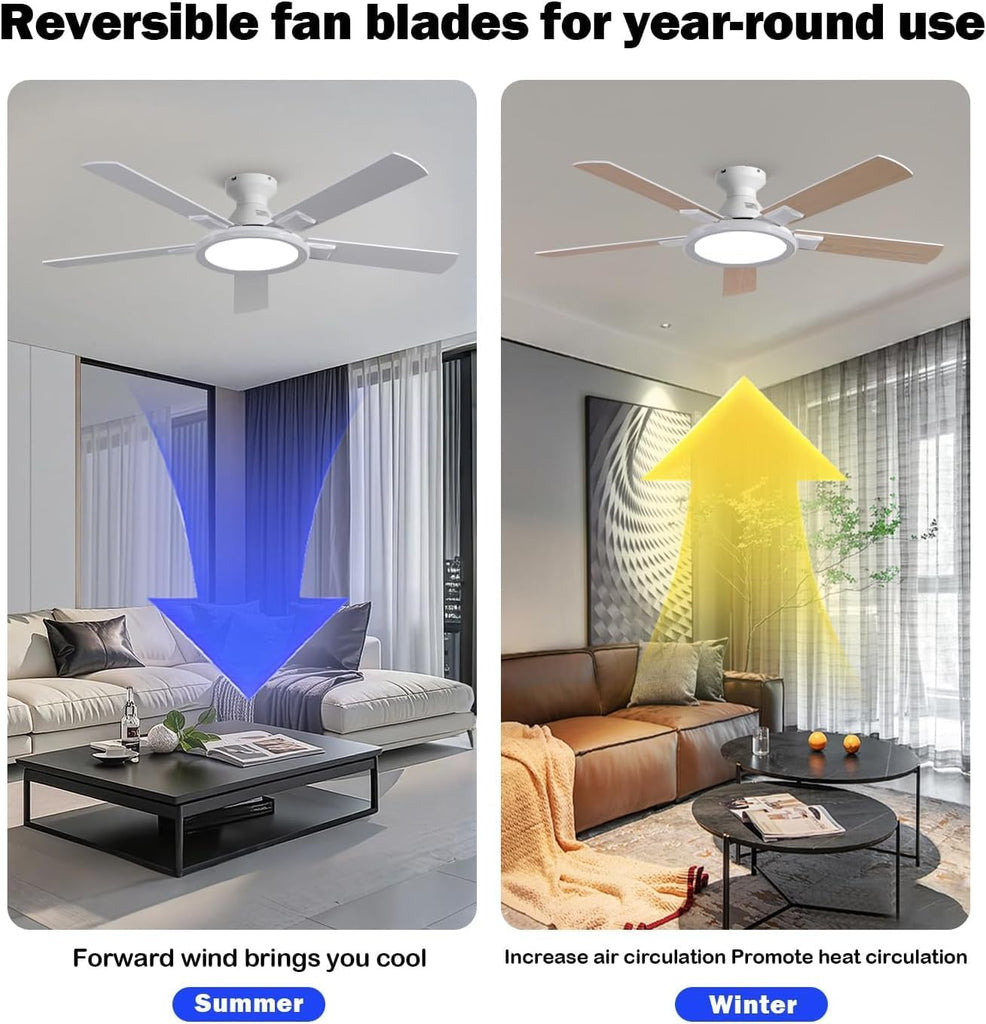 52" Ceiling Fans with Lights,Bluetooth Ceiling Fan with Speaker,6-Speed Reversible Motor,Full-Spectrum Adjustable
