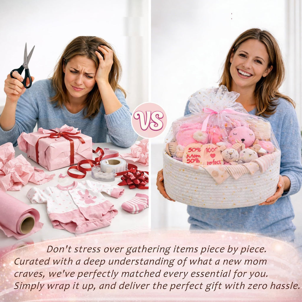 Ultimate Baby Girl Shower Gift Basket Set - Newborn Essentials, Large Pink Gift Basket With Rattle, Swaddle, Diaper