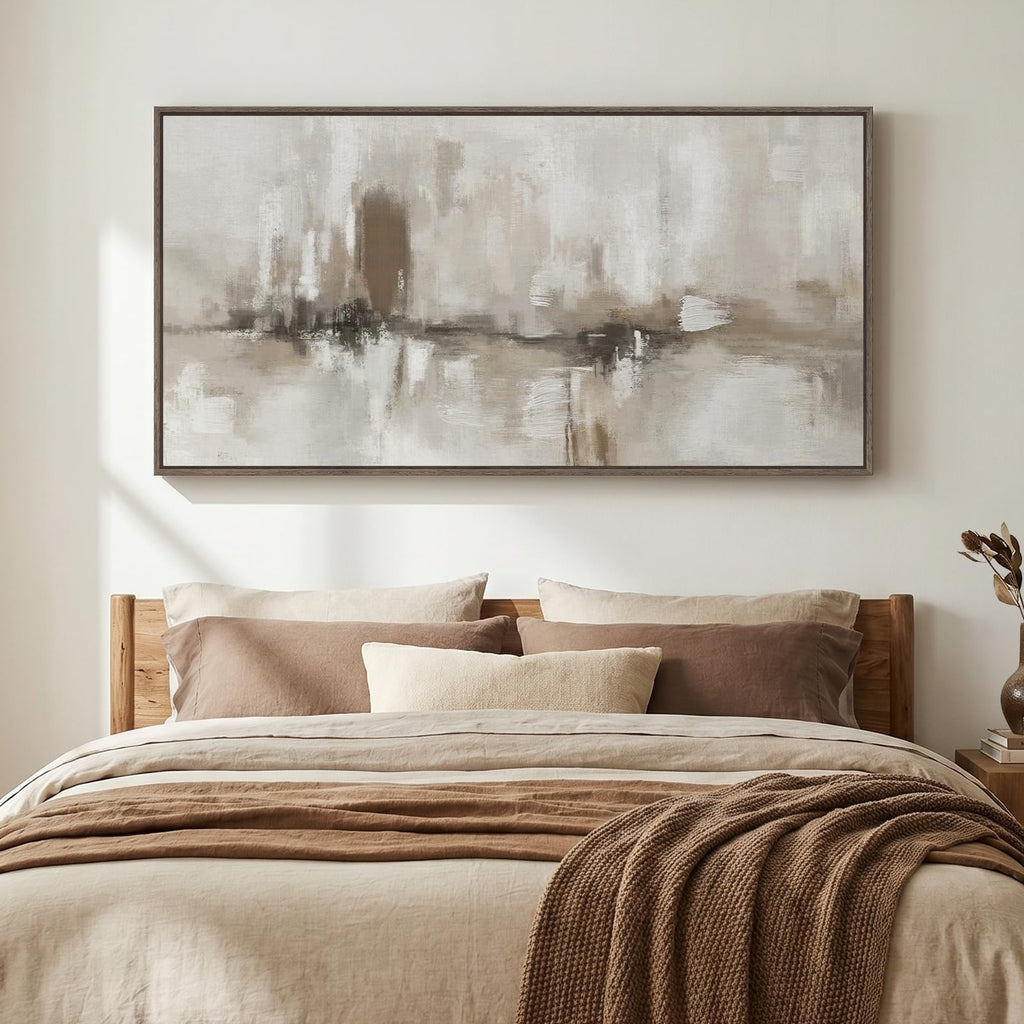 Large Framed Neutral Abstract Wall Art, Horizontal 60x30 In