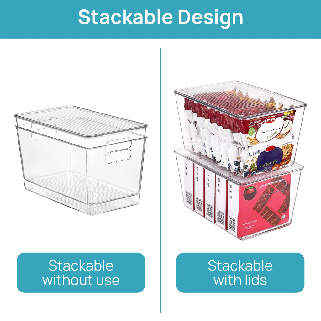4 Pack Clear Stackable Storage Bins with Lids and Handles, Large