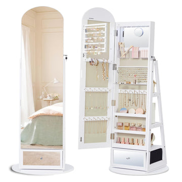 360° Swivel Jewelry Cabinet, Full-Length Arched Mirror