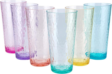 26-ounce Acrylic Highball Glasses Plastic Tumbler Larger Drinking Glasses, set of 6 Multicolor