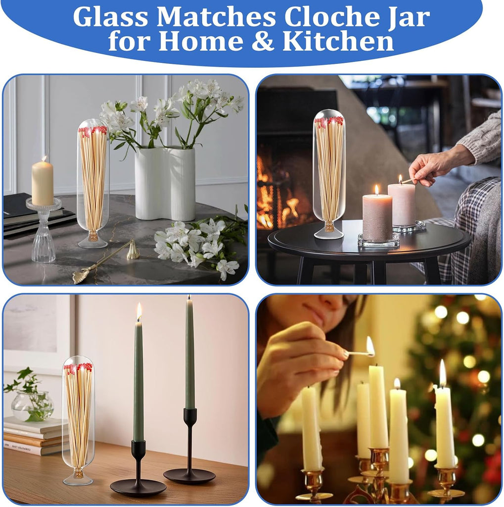 11Inch Glass Match Cloche Decorative Glass Match Holder Jar with Cork