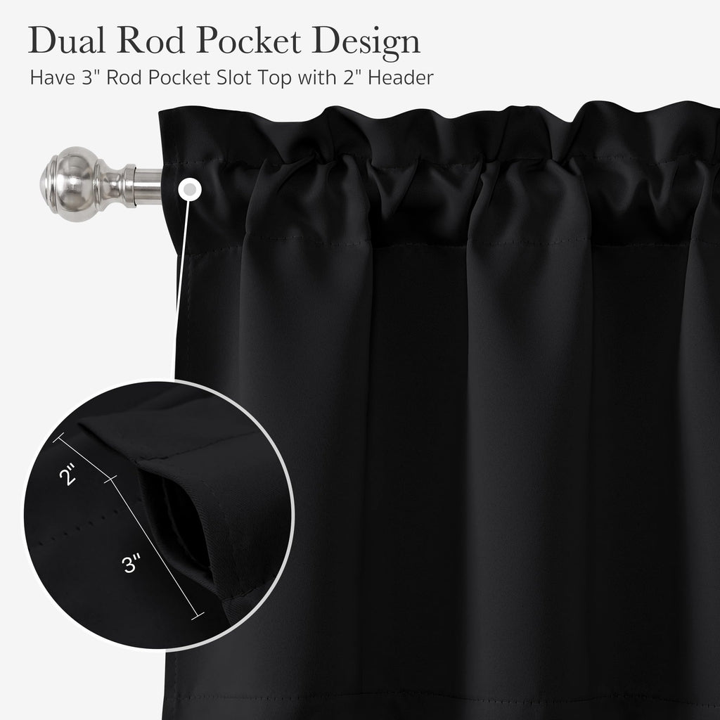2 Panels Black Blackout Valance for Windows, 42" W x 16" L